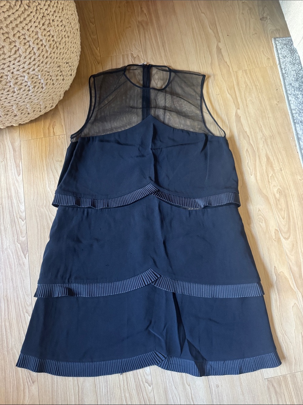 Stella McCartney Black Sleeveless Tiered Dress with Sheer Yoke